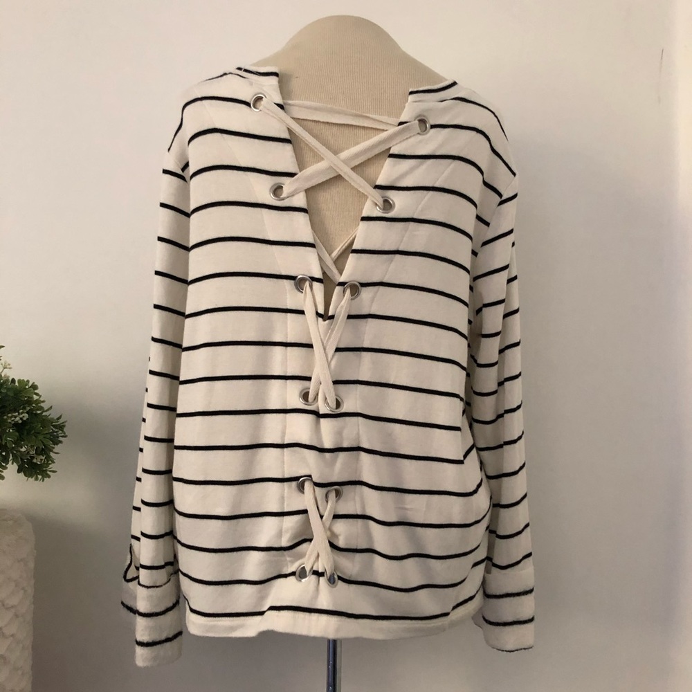Splendid dune striped lace-up back top